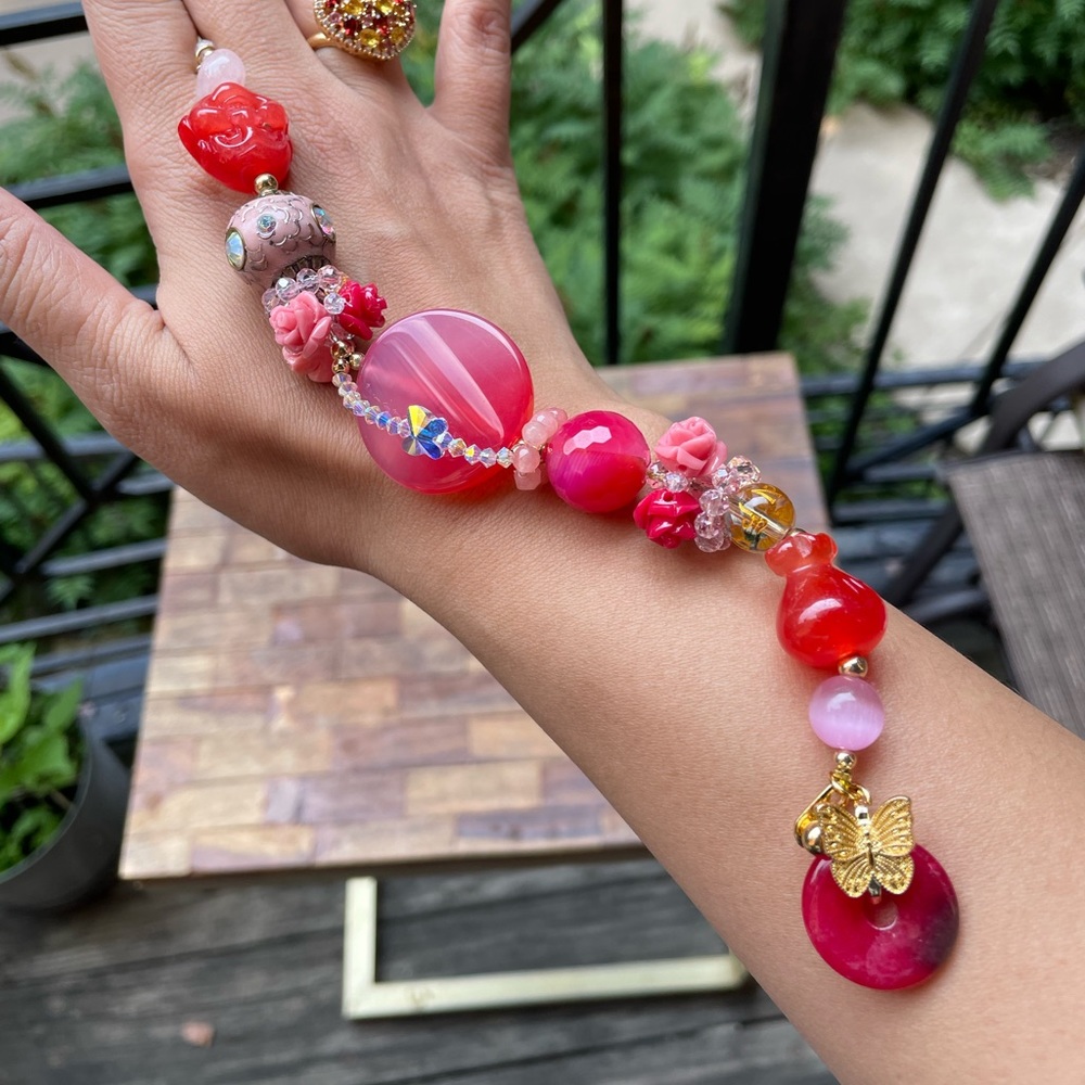 Chinese Lucky Charm Fortune Bracelet Pink Agate